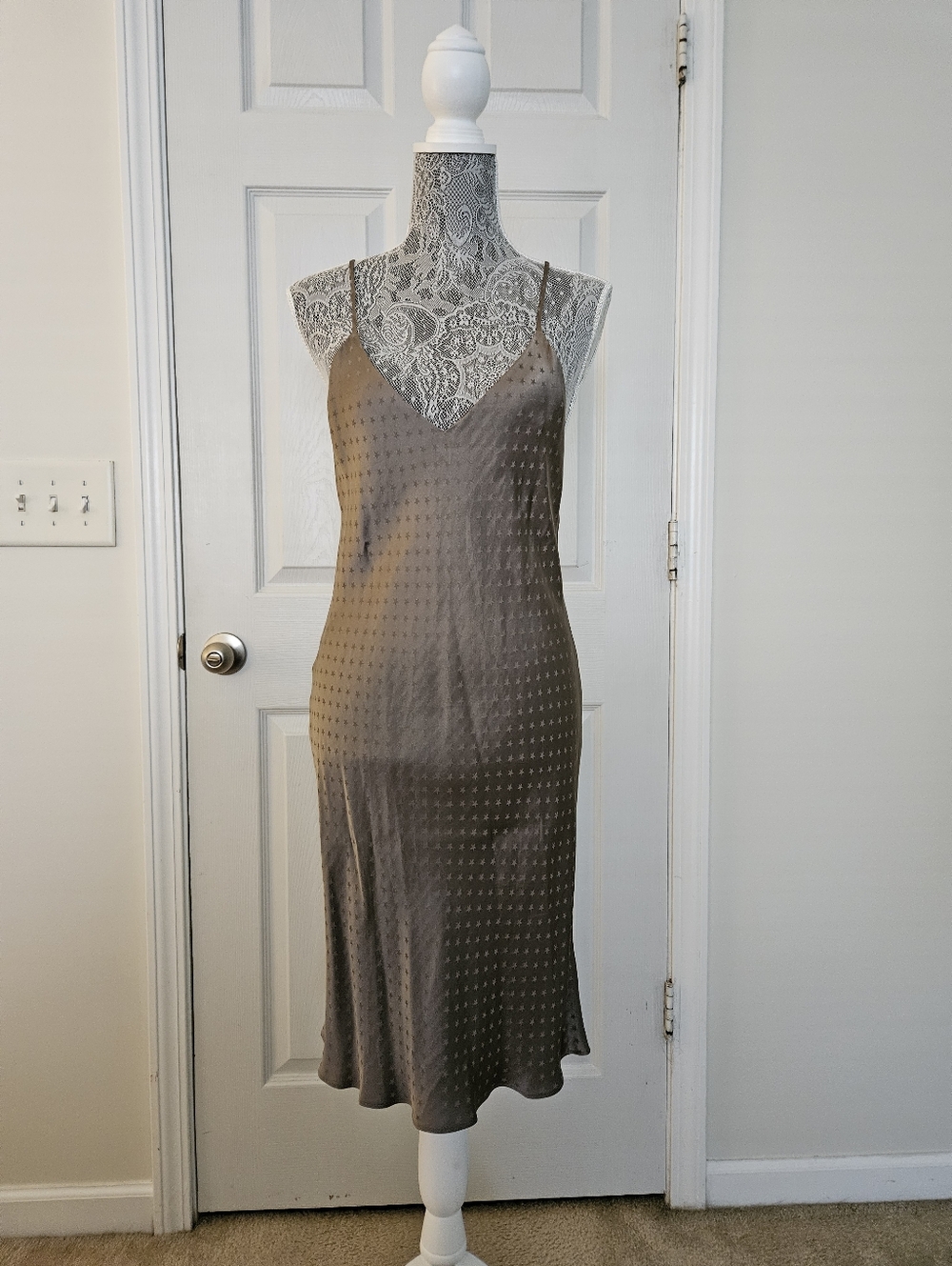 Olive Green Silk Dress, Medium